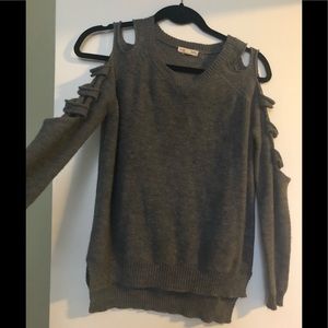 Grey Slitted Open Shoulder Sweater!